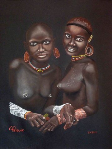 Abeba et Desta jeunes éthiopiennes - Peinture - ALAIN PESTOURIE