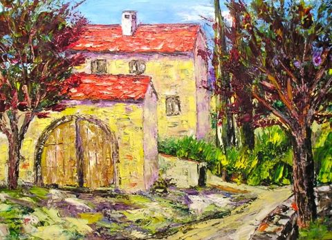 La maison et son portail cévenol - Peinture - litalien