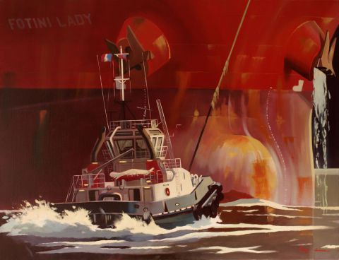 remorqueur en manoeuvre - Peinture - PHILIPPE LEROUX remorqueur en manoeuvre - Peinture - PHILIPPE LEROUX