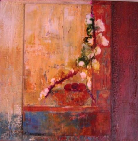 L'artiste chantallongeon - Les fleurs au rideau rouge