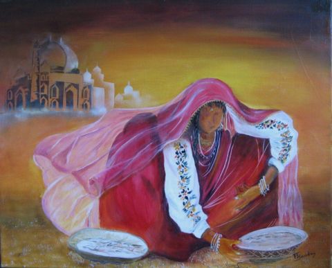 Femme indienne - Peinture - florence Baudoux