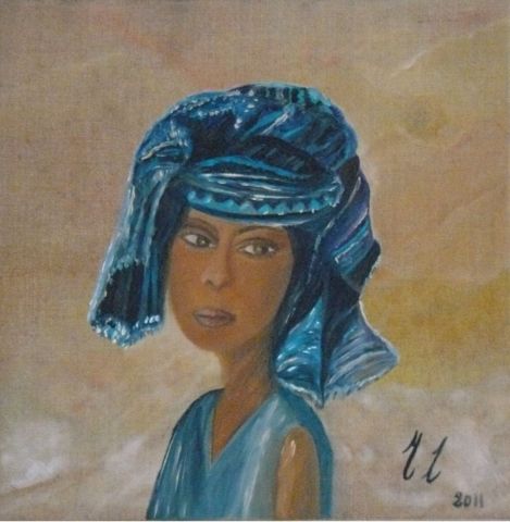 Jeune africaine au turban bleu - Peinture - Muriel Leveque