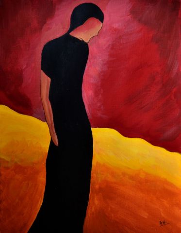 Femme en robe noire - Peinture - AHNA