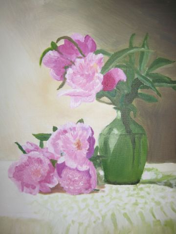 L'artiste Maryaude - Vase vert aux pivoines