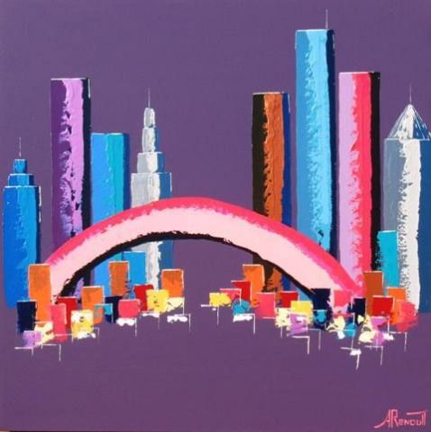 Purple Oval Bridge - Peinture - Antoine Renault