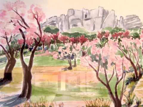 Amandiers en fleurs devant les Baux de Provence - Peinture - MARIE-THERESE VION Amandiers en fleurs devant les Baux de Provence - Peinture - MARIE-THERESE VION