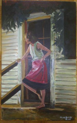 L'artiste danielle lebas - femme devant la porte de sa maison