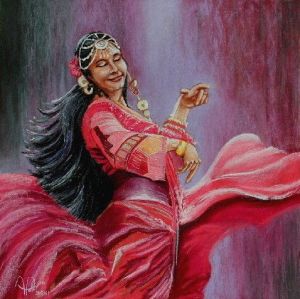 Peinture de ALAIN PESTOURIE: Esmeralda, danseuse des balkans