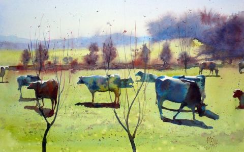 Le troupeau de Troverne - Peinture - Andre Mehu