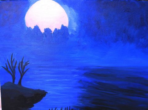 La lune se lève sur la mer - Peinture - Maryaude