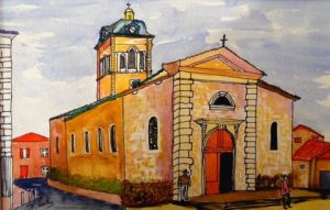 Peinture de Paoli: St genis les Ollières :L'église de St Barthélémy