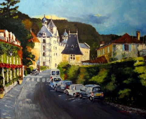 L'artiste alain deschamps - L'abbaye sur la route de Bourdeilles .
