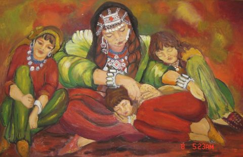 La femme et les trois enfants - Peinture - MILA