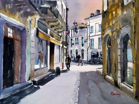 Rue Victor Hugo à Brantôme - Peinture - alain deschamps