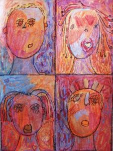 Peinture de carole zilberstein: Sarah et ses amis