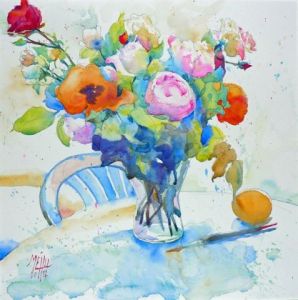 Peinture de Andre Mehu: Bouquet à l'orange