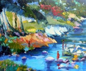 Peinture de Veronique LANCIEN: au bord de la rivière en guadeloupe