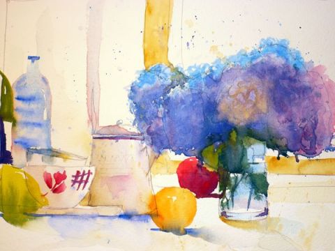 Etude d'hortensias - Peinture - Andre Mehu