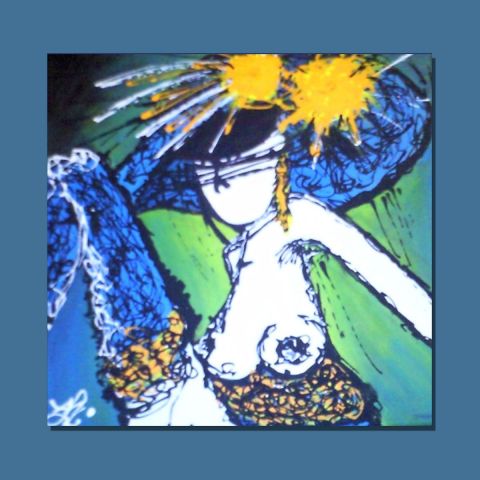 La femme au chapeau bleu - Peinture - Marjoe