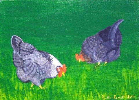 Deux poules grises - Peinture - Amelie Romet