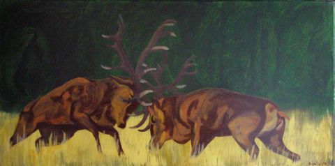 Le combat des cerfs - Peinture - Amelie Romet
