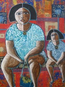 Peinture de ANTOINE MELLADO: Angélica et sa fille.