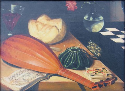 L'artiste Noel SENDRA - Détail de nature morte a l'échiquier d'après LUBIN BAUGIN 1608 1663