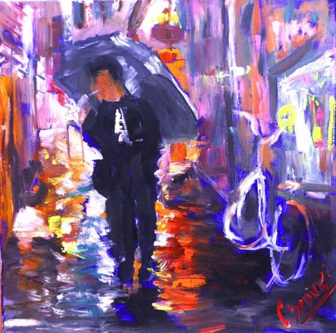 chinois sous la pluie - Peinture - caroline debicki