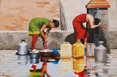 Au robinet - Peinture - Catherine MADELINE Au robinet - Peinture - Catherine MADELINE