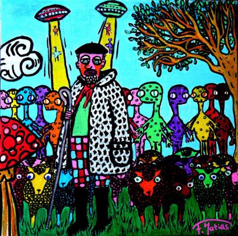 L'artiste fiorella-matias - le berger et ses moutons