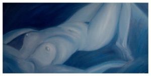 Peinture de Angela Folcher: nu allongé féminin bleu