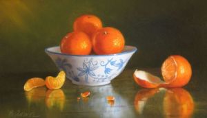 Voir cette oeuvre de BENOIT QUESNEL: mandarines et bol blanc