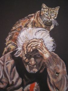 Peinture de Murielle LACOUR: la vieille au chat