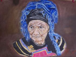 Peinture de Murielle LACOUR: la vieille au fichu bleu