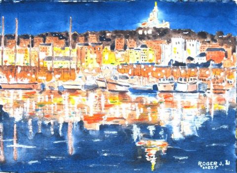 Nocturne au Vieux Port de Marseille - Peinture - ROGER J Nocturne au Vieux Port de Marseille - Peinture - ROGER J