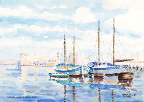 Nuages sur le Vieux Port - Peinture - ROGER J Nuages sur le Vieux Port - Peinture - ROGER J
