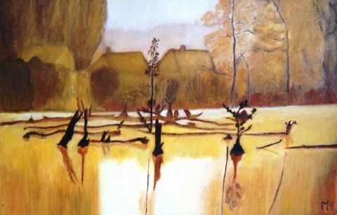 le soleil se levait sur le marais - Peinture - DANIELE MORGANTI
