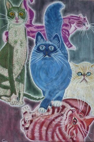 Attitude de chats - Peinture - carlasamuse