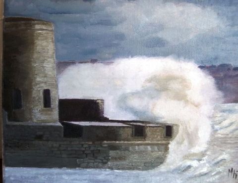 L'artiste DANIELE MORGANTI - tempête sur le fort d'Ambleteuse (côte d'Opale)