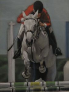 Peinture de michel marquisseau: saut d'obstacle