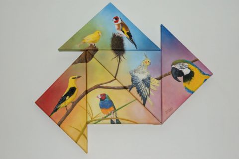 oiseaux en géométrie - Peinture - daphne