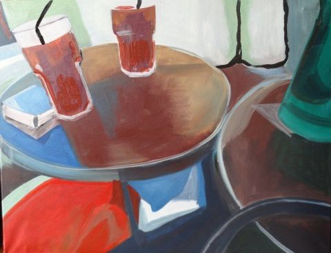 sur une table de bistrot - Peinture - Christiane Jousset