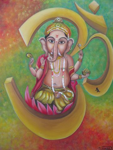 Ganesh dans un OM - Peinture - Michele DUVERS
