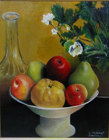 L'artiste Gerard MUSELET  - coupe de fruits copie d'un détail de Fantin-Latour