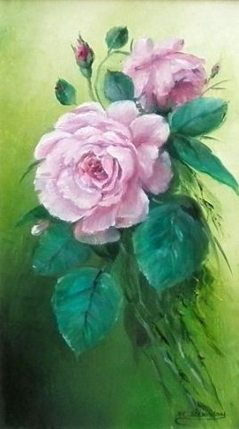 Gerbe de roses rose - Peinture - chrispaint-flowers