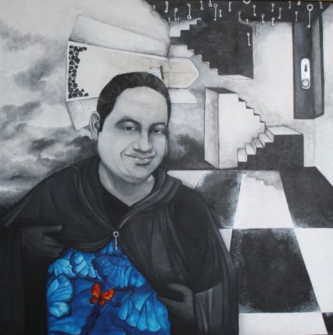 L'artiste Francisco Lopez - Moi ( escaliers au jardin du temoignage)