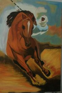 Peinture de Ochen: Touareg à cheval au grand galop