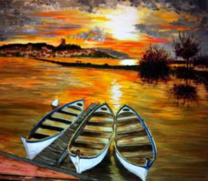 Peinture de Catherine James: les barques à Gruissan