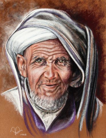 Vieil homme Marocain - Peinture - ALAIN PESTOURIE