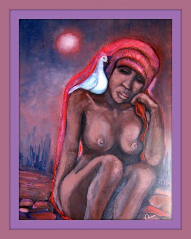 L'artiste Momaur - Femme noire à la colombe blanche